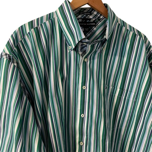 TOMMY HILFIGER 2 Ply Fabric Y2K Striped Long Sleeve Button Down Shirt Men’s XXL - Picture 3 of 9
